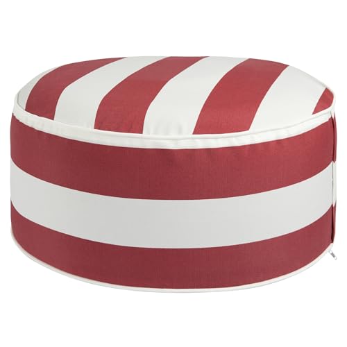 Inflatable Outdoor Ottoman with Air Pump,20"x9" Portable Patio Pouf,Water Resistant,Fade-Resistant,Round Blow Up Footrest Stools for Home Garden Camping Travel(Red White) - color: Red Stripe