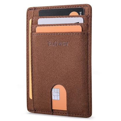 Buffway Slim Minimalist Front Pocket RFID Blocking Leather Wallets for Men and Women - At Sahara Coffee - color: At Sahara Coffee