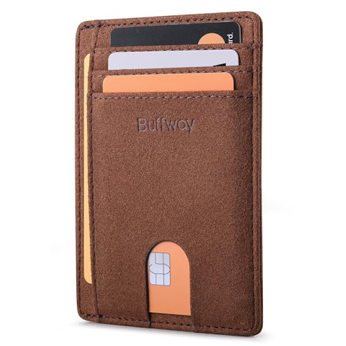 Buffway Slim Minimalist Front Pocket RFID Blocking Leather Wallets for Men and Women - At Sahara Coffee - color: At Sahara Coffee