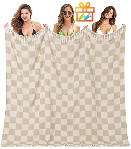 Antfuny Giant Beach Towel Blanket Autumn Outing Stuff for Women & Men Road Trip Camping Gear Ship Cruise Gear Must Haves Extra Large XXL Beige Plain PatternAirplane Accessories Travel Gadgets - color: Xxl Beige Plain(208cm*225cm), size: XX-Large