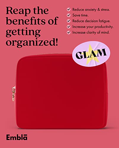 Embla Large Makeup Bag and Waterproof Nylon Travel Toiletry Bag, Large Capacity Cosmetic Zipper Pouch, Red - color: Ruby, size: Large