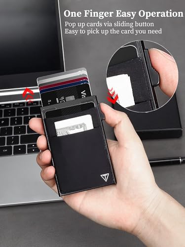 TOYFID Slim RFID Blocking Wallets,Pop Up Minimalist Card Holder for Men & Women Metal Thin Front Pocket Wallet Credit Card Holder with Elastic Coin Pocket,6-12 Card Capacity,Black - color: A,black