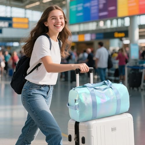 Gym Bag Sports Duffle Bag with Wet Pocket Weekender Overnight Bag with Waterproof Shoe Compartment for Girls Kids Women Travel Dance Yoga Workout Bag (Green) - color: Green