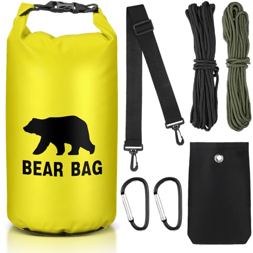 Foilswirl 1 Set Bear Food Bag for Camping Ultralight Food Hanging System Includes Waterproof Bear Bag, Nylon Ropes, Hooks for Camping Backpacking - color: Yellow, size: 10 L