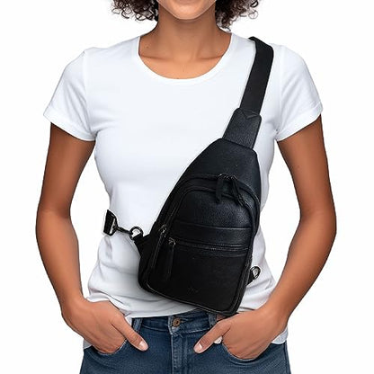 Alldaily Large Sling Bag for Women Crossbody Purse Leather Fashionable Trendy Chest Bag for Travel, Fanny Pack (Black) - color: Black