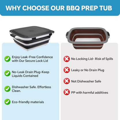 XUDAKAIXIN Collapsible BBQ Prep Tub for Meal Prep, Marinating,Food Storage, picnics, camping, barbecues,cutting fruits and vegetables - Includes Cutting Board and Locking Lid,(X-Large) Black - color: (X-Large)Black