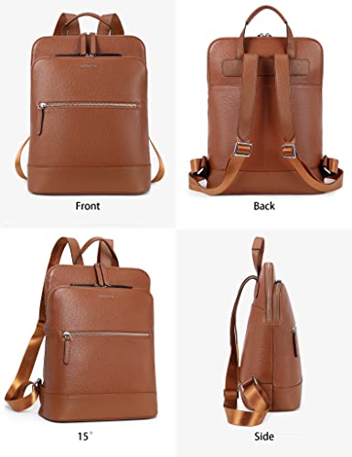 BOSTANTEN Leather Laptop Backpack for Women 15.6 inch Computer Bag Travel Work Daypack - color: 4-brown