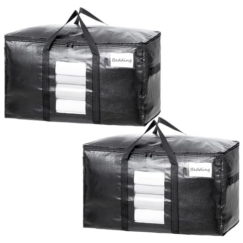 TAILI Extra Large Moving Bags, 2 Pack Black Heavy Duty Totes For Storage with Visible Window, Wrap Around Handles, Storage Bags for Space Saving, Alternative to Moving Boxes - color: Black, size: 2 Large