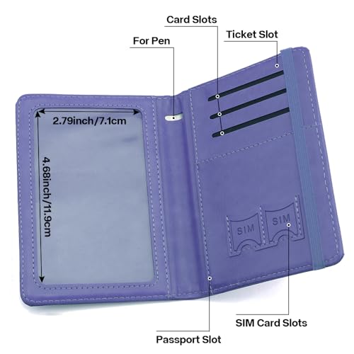 Passport Cover 2 Pack, Waterproof Leather Wallet - Dark Purple and Pink - Men, Women, Family Travel Essentials - color: Dark Purple+Pink