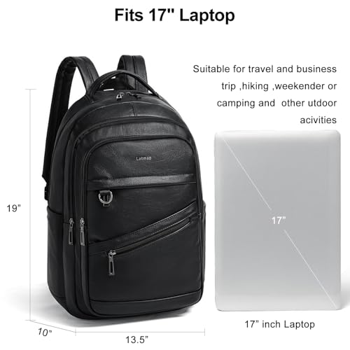 LATMAP Backpack for Women Men - Vegan Leather Backpack Purse Travel Carry-on Bag College Bookbag Work fits 16.5" Laptop, Black - color: Black