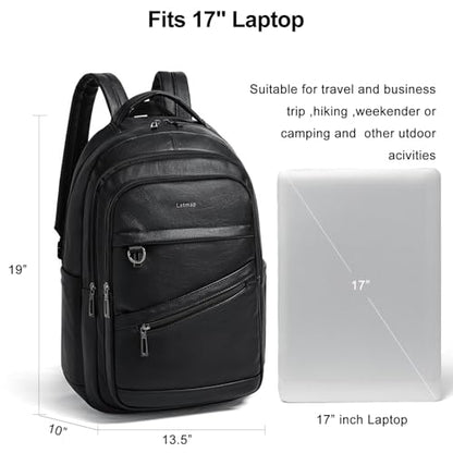 LATMAP Backpack for Women Men - Vegan Leather Backpack Purse Travel Carry-on Bag College Bookbag Work fits 16.5" Laptop, Black - color: Black