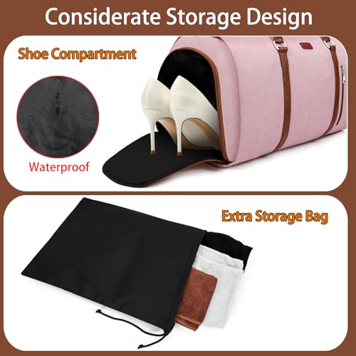 Convertible Garment Duffle Bags for Travel - Carry On Garment Bags With Toiletry Bag, Large Weekender Bags for Women Men 2 in 1 Hanging Suitcase Suit Travel Duffel Bags (Pink) - color: 5-Pink