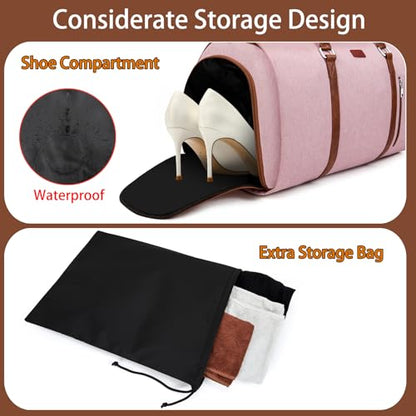Convertible Garment Duffle Bags for Travel - Carry On Garment Bags With Toiletry Bag, Large Weekender Bags for Women Men 2 in 1 Hanging Suitcase Suit Travel Duffel Bags (Pink) - color: 5-Pink