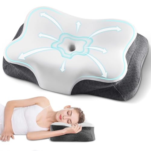 Cervical Neck Pillow, Ergonomic Side Sleeper Pillow for Neck Support, Cooling Memory Foam Pillows for Sleeping, Contour Orthopedic Bed Pillows for Side Back Stomach Sleepers (White) - color: Bb-white