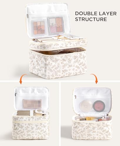 HBselect 2Pcs Travel Makeup Bag, Large Cotton Quilted Makeup Bag Cosmetic Bag Cute Make up Bag Toiletry Bags for Women Girls - color: 2PCS-Quilted Makeup Bag 1