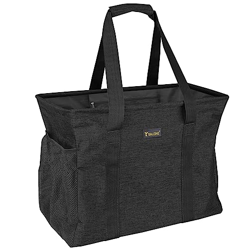 BALEINE Extra Large Utility Tote Bag with Reinforced Wire Frame, Reusable Grocery Bag for Shopping, Picnic (Black, 16.5''x14''x10'') - color: Black, size: 16.5''x14''x10''