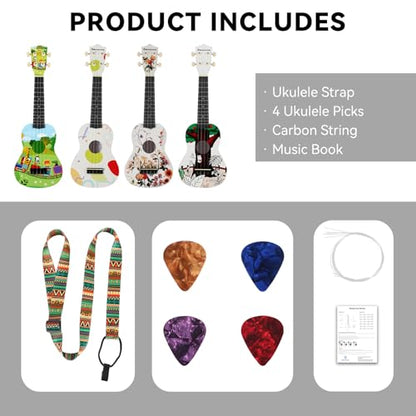 RANMING Ukulele 21 inch ukelele 4-String Ukulele Starter Kit with Strap, Picks,Carbon Strings Portable Plastic uku for Music Education Outdoor Travel Holiday Gifts Green - color: Green