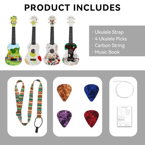 RANMING Ukulele 21 inch ukelele 4-String Ukulele Starter Kit with Strap, Picks,Carbon Strings Portable Plastic uku for Music Education Outdoor Travel Holiday Gifts Pink - color: Pink