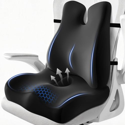 Lumbar Support Pillow for Office Chair,Seat Cushion with Back Support,Office Chair Cushion for Tailbone Pain,Sciatica and Hemorrhoid Relief (Black) - color: Black