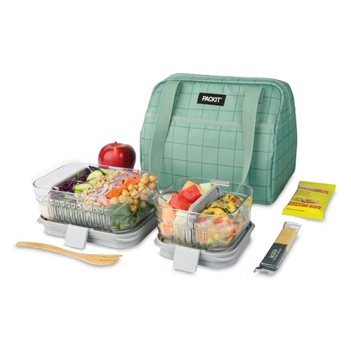 PackIt(R) Freezable Hampton Lunch Bag, Sports Grid Sage, Built with EcoFreeze(R) Technology, Collapsible, Reusable, Zip Closure with Front Pocket and Shoulder Straps, Designed for Fresh Office Lunches - color: Sports Grid Sage
