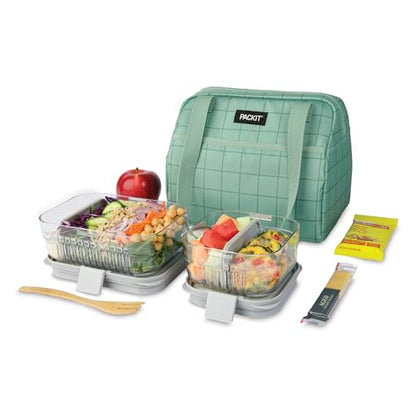 PackIt(R) Freezable Hampton Lunch Bag, Sports Grid Sage, Built with EcoFreeze(R) Technology, Collapsible, Reusable, Zip Closure with Front Pocket and Shoulder Straps, Designed for Fresh Office Lunches - color: Sports Grid Sage