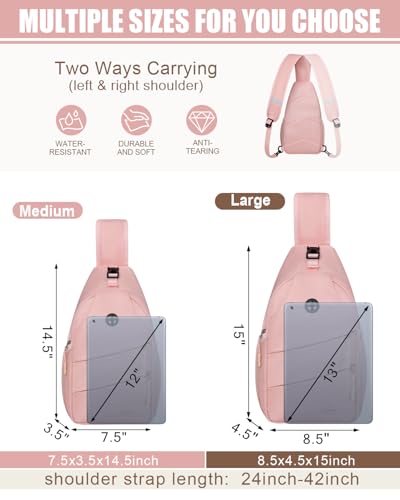 Pritent Crossbody Bags for Women Men Trendy Sling Bag Backpack Casual Chest Bag with Convertible Shoulder Strap - color: Pink, size: Medium