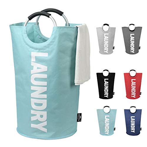 DOKEHOM 82L Large Laundry Basket, Collapsible Laundry Bag, Freestanding Tall Clothes Hamper, Foldable Washing Bin (Light Blue) - color: Light Blue, size: 82L