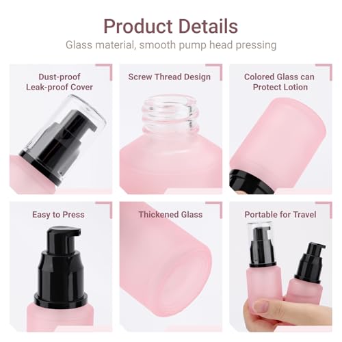 Segbeauty 1oz Frosted Glass Travel Bottles for Toiletries, Pack of 3 Refillable Travel Lotion Bottle, Pink Makeup Pump Dispenser Cream Lotion Containers, 30ml Leak Proof Cosmetic Bottles for Women - color: Pink, style: 3pcs 1oz
