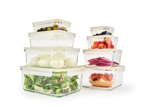 Glasslock Sens 16Pcs Glass Food Storage Set – Airtight & Leakproof, 8 Different Sizes, Anti Slip Lid, Microwave & Oven Safe, Perfect for Meal prep, Lunch Box, Nestable & Stackable, Pantry Storage