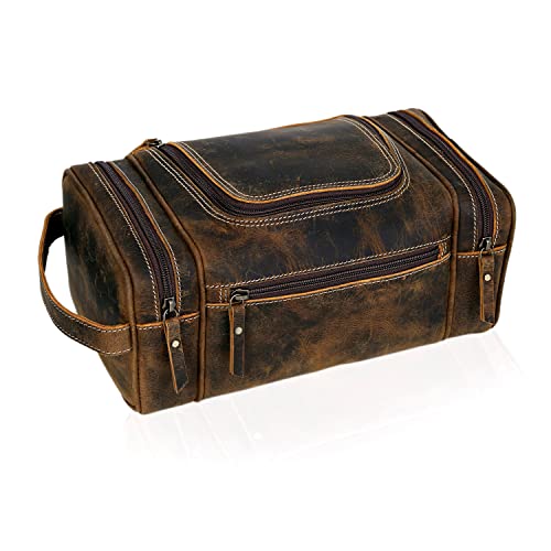 VC VINTAGE COUTURE Leather Toiletry Bag for Men Extra Large Leather Men's Toiletry Bag for Traveling Real Leather Dopp Kit for Men Leather Shaving Bag for Travel - color: BROWN, style: Men's Toiletry Bag