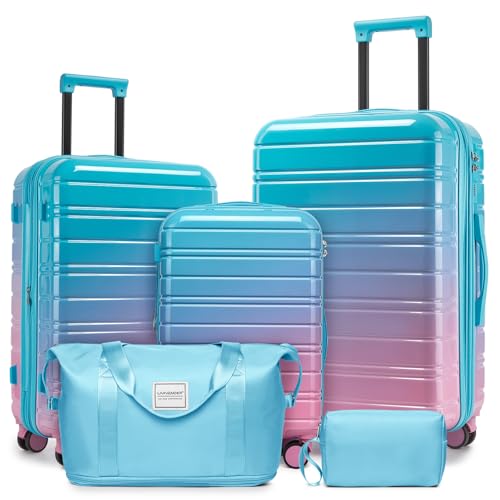 LARVENDER Luggage Sets 5 Piece Hardside Expandable Suitcase with Wheels Lock,PC+ABS Hardside Lightweight Rolling Suitcase for Women and Men,Cotton Candy - color: Cotton Candy, size: 5 Piece Set (20/24/28/DB/TB)