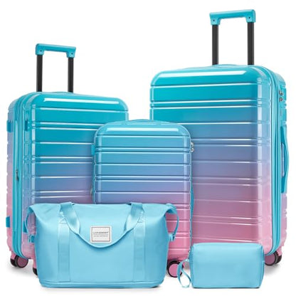 LARVENDER Luggage Sets 5 Piece Hardside Expandable Suitcase with Wheels Lock,PC+ABS Hardside Lightweight Rolling Suitcase for Women and Men,Cotton Candy - color: Cotton Candy, size: 5 Piece Set (20/24/28/DB/TB)