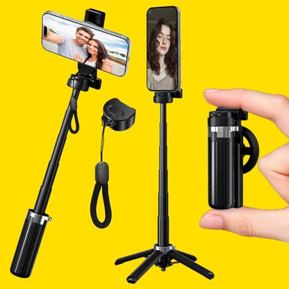 4-in-1 Magnetic Selfie Stick Tripod – 360° Rotation, Bluetooth Remote, Compact Travel Vlog Phone Holder for iPhone - color: Yellow / T20-C