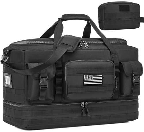 Gym Bag for Men Women, Large Tactical Duffle Bag for Travel, with Shoe Compartment and Toiletry Bag, Weekender Overnight Trip with Wet Pocket for Workout Medical, Black - color: Black