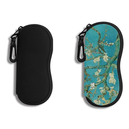 Hion Sunglasses Soft Case Ultra Light Neoprene Zipper Eyeglass Case With Belt Clip - color: 3c-2pcs-black + Almond Blossom