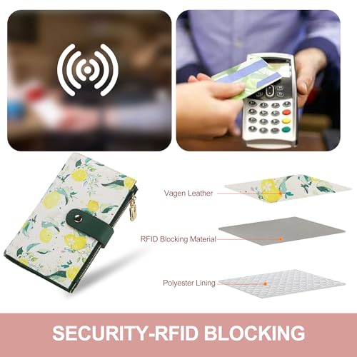 yiijay Womens Wallet RFID Blocking Vegan Leather Trifold Clutch Credit Card Holder Ladies Travel Wallet Purse with Pen Holder - color: 2Lemon