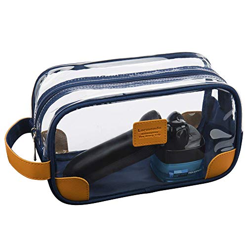 Lermende Toiletry Bag, Clear Shaving Dopp Kit for Men Travel Toiletry Bag with Hand Strap Unisex Bathroom Toiletries Organiser - color: Blue