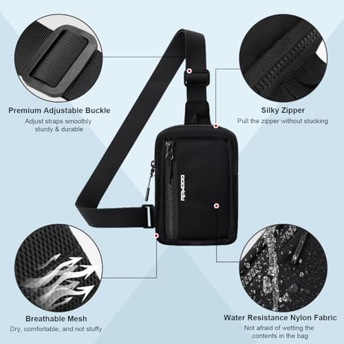 Small Sling Bag for Women Men Chest Bag Water Resistance Mini Crossbody Bag Adjustable Strap Lightweight Shoulder Bag - color: 01-black