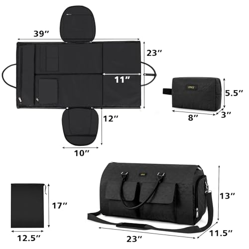 Garment Bag for Travel With Toiletry Bag Convertible Carry On Weekender Bag Large Travel Duffel Bags for Women 2 in 1 Hanging Suitcase Suit Travel Bags for Women & Men 3pcs Set (G-Black) - color: A1-black