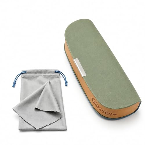 Glasses Case hard shell,3-in-1 Sunglasses Case & Eyeglass Case with Cleaning Cloth & Storage Pouch - color: Sage Green