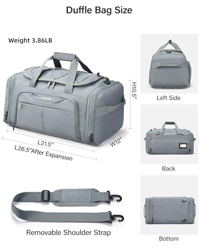 Hanke Expandable Carry On Luggage Bag,3 in 1 Duffle Bag for Travel,45L-55L Weekender Overnight Bag with 15.6" Compartment for Women & Men (Grey) - color: Grey