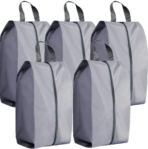 5Pcs XL Travel Shoe Bags Portable Travel Gifts Shoe Organizer with Zipper Closure, Waterproof Nylon Shoe Storage Organizer with Handle Travel Bags For Men and Women, Grey - color: Grey, size: XL