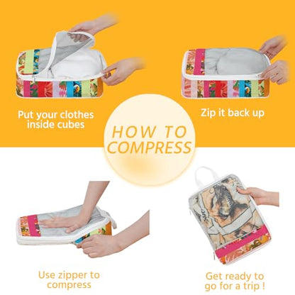 7 Pcs Compression Packing Cubes for Travel, Waterproof Suitcase Luggage Backpack Organizer with Toiletry Bag Travel Essentials for Women/Men-Tropical Pattern - color: Multi-Tropic