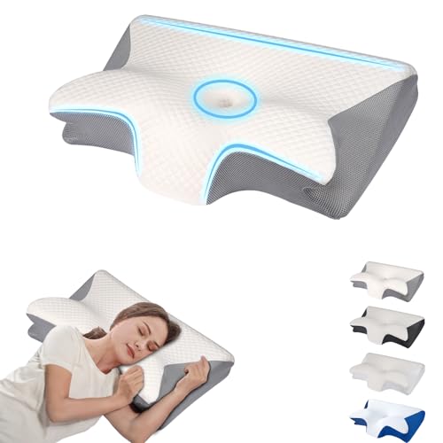Sleep Apnea Pillow Hospitality Collection, Cervical Pillows for Neck Pain Relief, Ergonomic Contour Orthopedic Pillow for Shoulder Pain & Support, Cozy Memory Foam Neck Pillow for Side Sleeper(Grey) - color: Grey