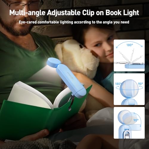 VAVOFO USB Rechargeable Book Light, Blue Lighting Blocking, Amber Light Clip On Bookmark Shaped 6 LEDs Reading Light, Eye Care for Bookworms Reading in Bed with 9 Lighting Modes (Light Blue) - color: Light Blue