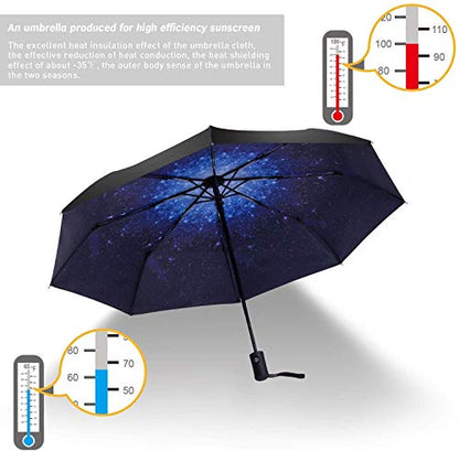 SY COMPACT Travel Umbrella - Windproof Automatic Compact Umbrella for Rain, Lightest 8-Rib, Small, Strong & Portable, Durable Grip, Fits Backpack & Car, Factory Direct (UV Available) - color: UPF-Starry sky blue