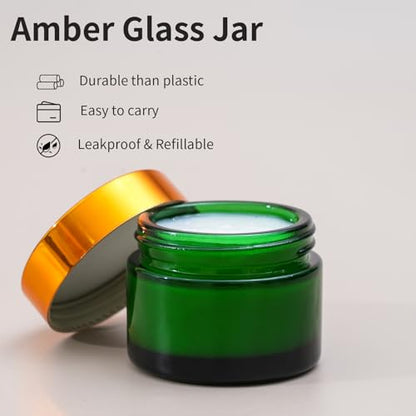 OverNews 4PCS 2oz Glass Jar Travel Size, Empty Cosmetic Lotion Container with Black Lid & Spatula, Small Mini Jar for Beauty (Green) - color: Green, size: 4