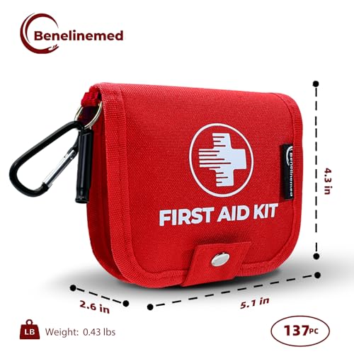 Mini First Aid Kit - 137 Piece Small Emergency Medical Kit for Home, Car, Travel, Camping & Outdoor Activities(Red) - color: Red