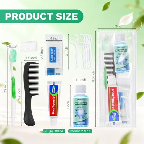 10 Set Personal Care Travel Toiletries Sets Bulk,8-IN-1 Disposable Toothbrushes with Toothpaste and Floss,Mouthwash,Comb,Soap,Cover,Zip Bag Toiletry Travel Toothbrush Kit for Homeless,Hotel,Charity
