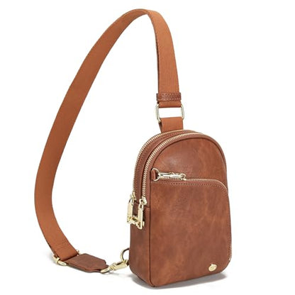 INICAT RFID Blocking Sling Bag, Anti Theft Crossbody Bag for Women Compact Travel Purses Leather - color: Bronw Deep